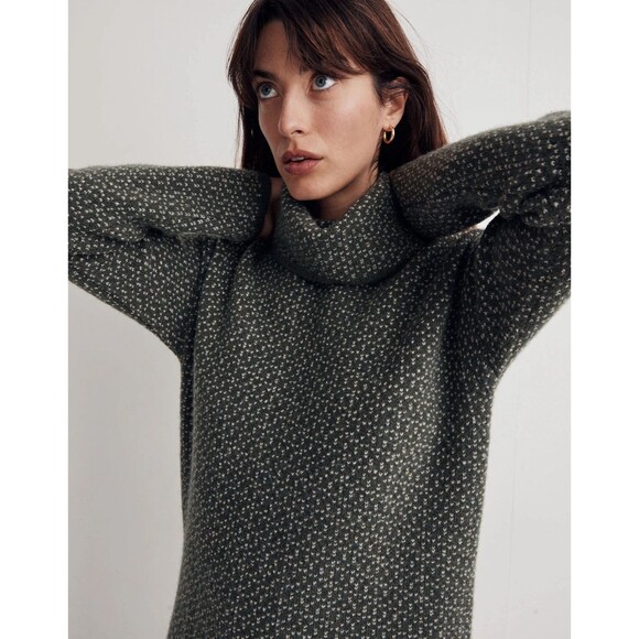 Madewell Oversized Turtleneck Sweater Dress Geo Print Heather Fatigue Small - Picture 3 of 11